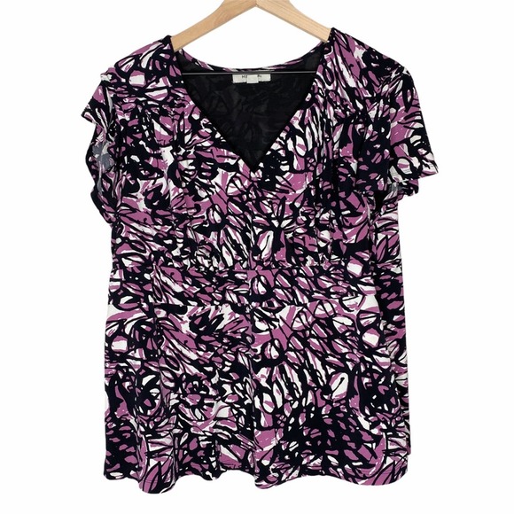 Merona purple/ white floral blouse plus size 1X - Picture 1 of 4